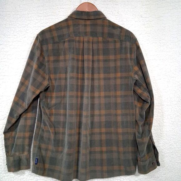 ROWM Men's Medium Shirt Button Down Long Sleeve 100% Cotton Corduroy Brown Plaid - Picture 2 of 16